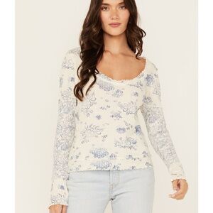 Free People Clover Printed Long Sleeve Scoop Neck Shirt